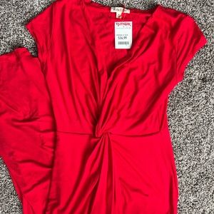Red twist front dress